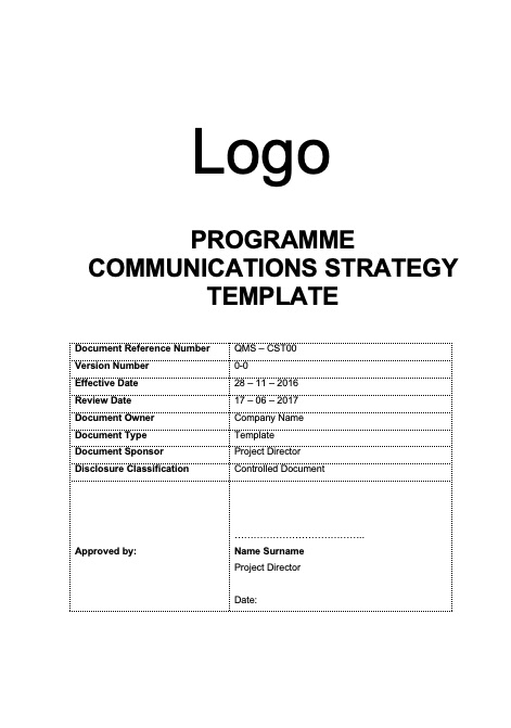 Programme Communication Strategy Template Rev 0-0